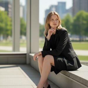 Jones New York, two-piece suit, sheath dress, and jacket, in black.